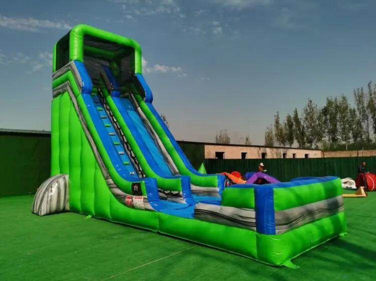 Green adult inflatable water slide